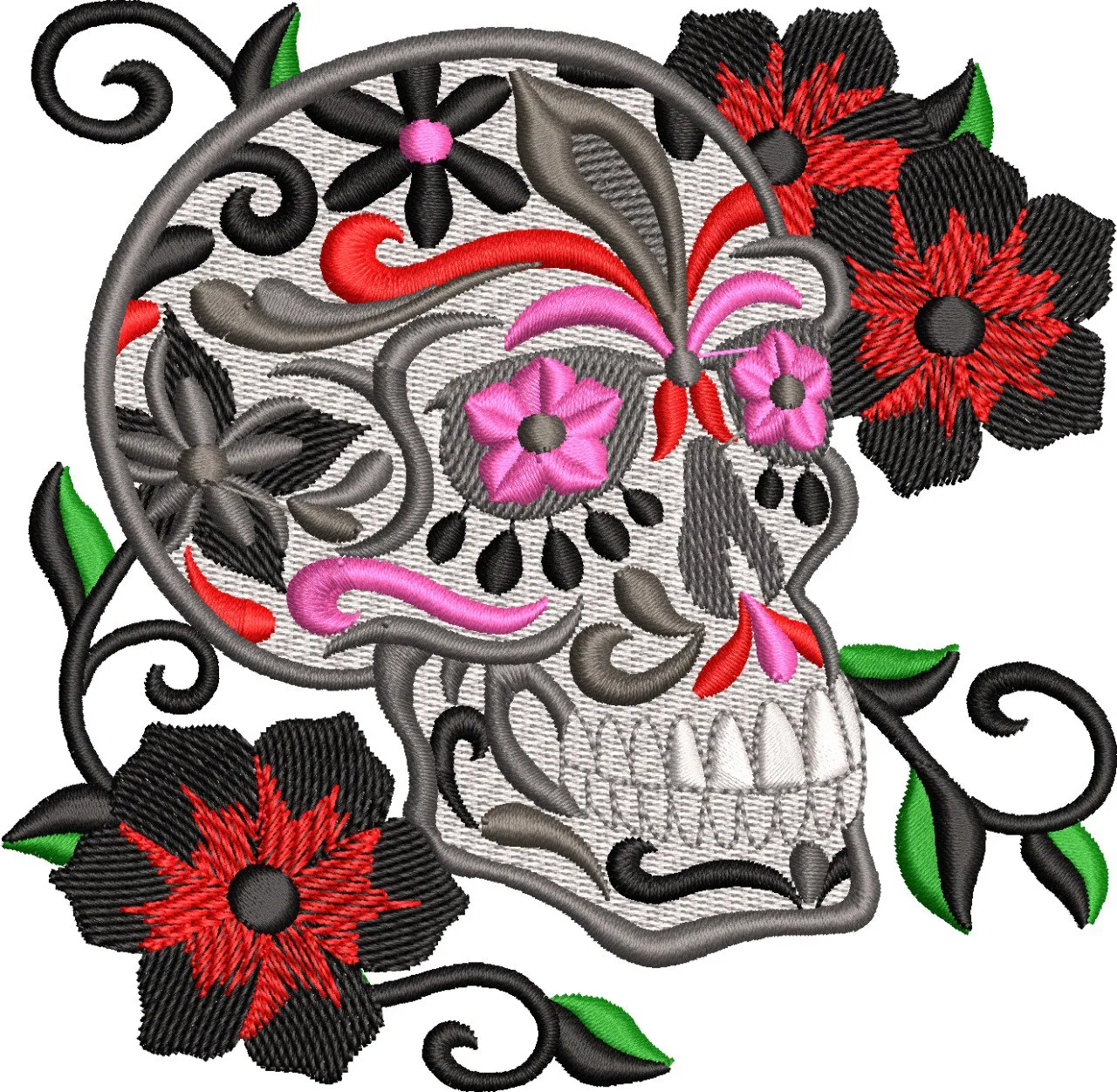 Alternative view of  Sugar Skull with Floral Embroidery 