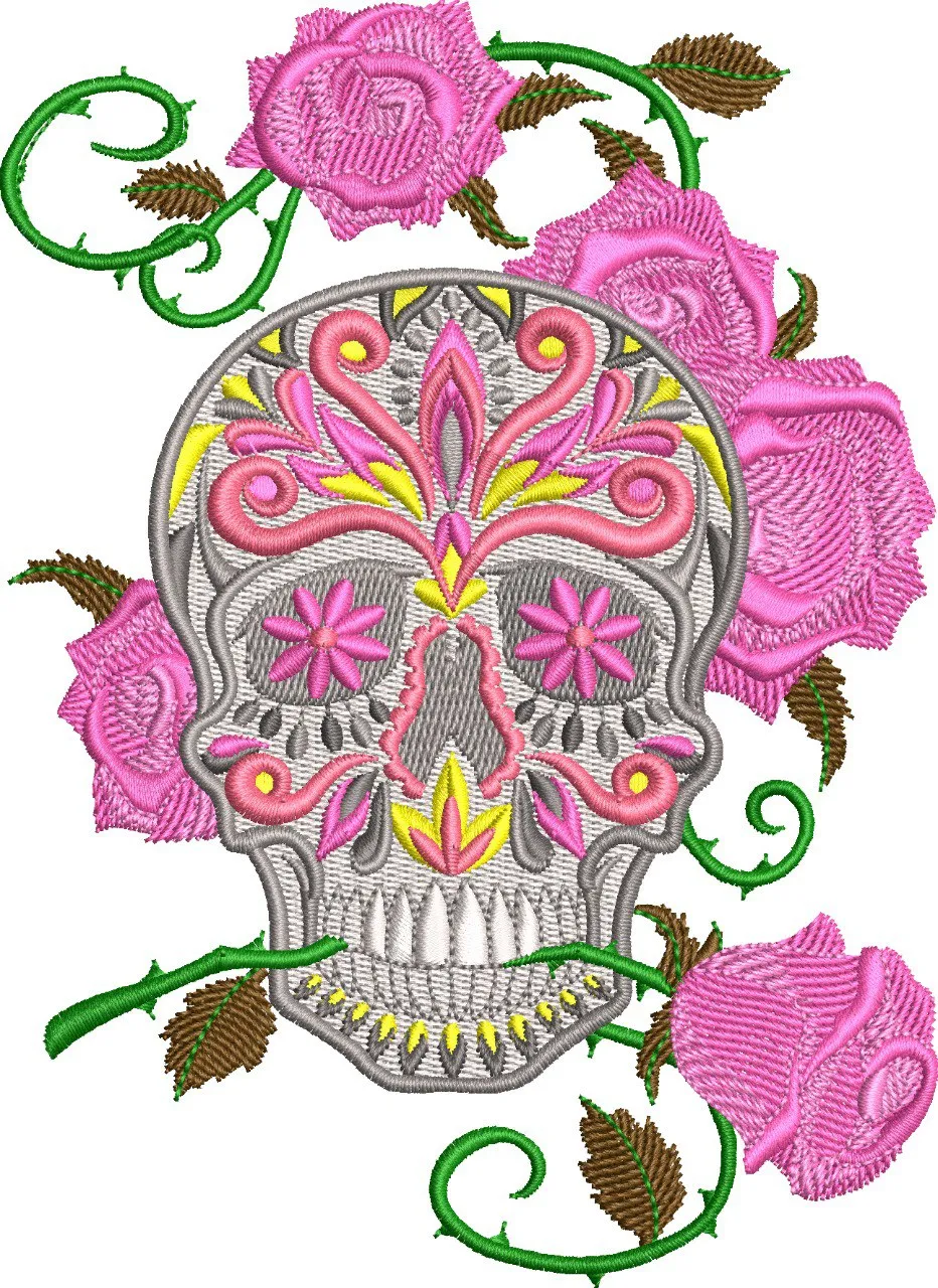 Alternative view of  Sugar Skull with Pink Roses Embroidery 