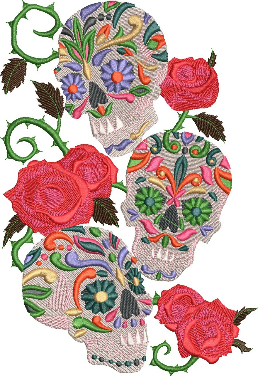 Alternative view of  Sugar Skulls with Roses Embroidery 