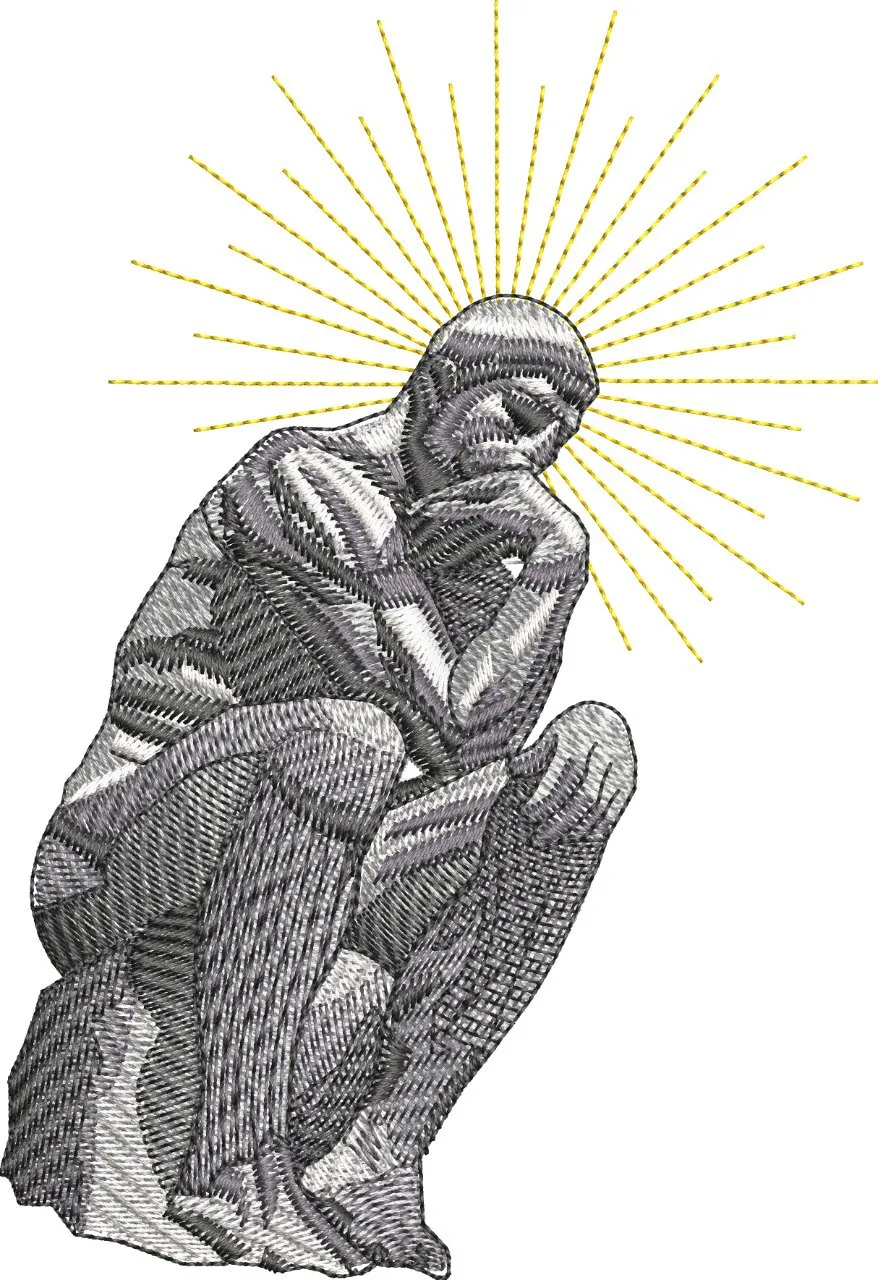 Alternative view of  The Thinker Statue with Radiant Halo 
