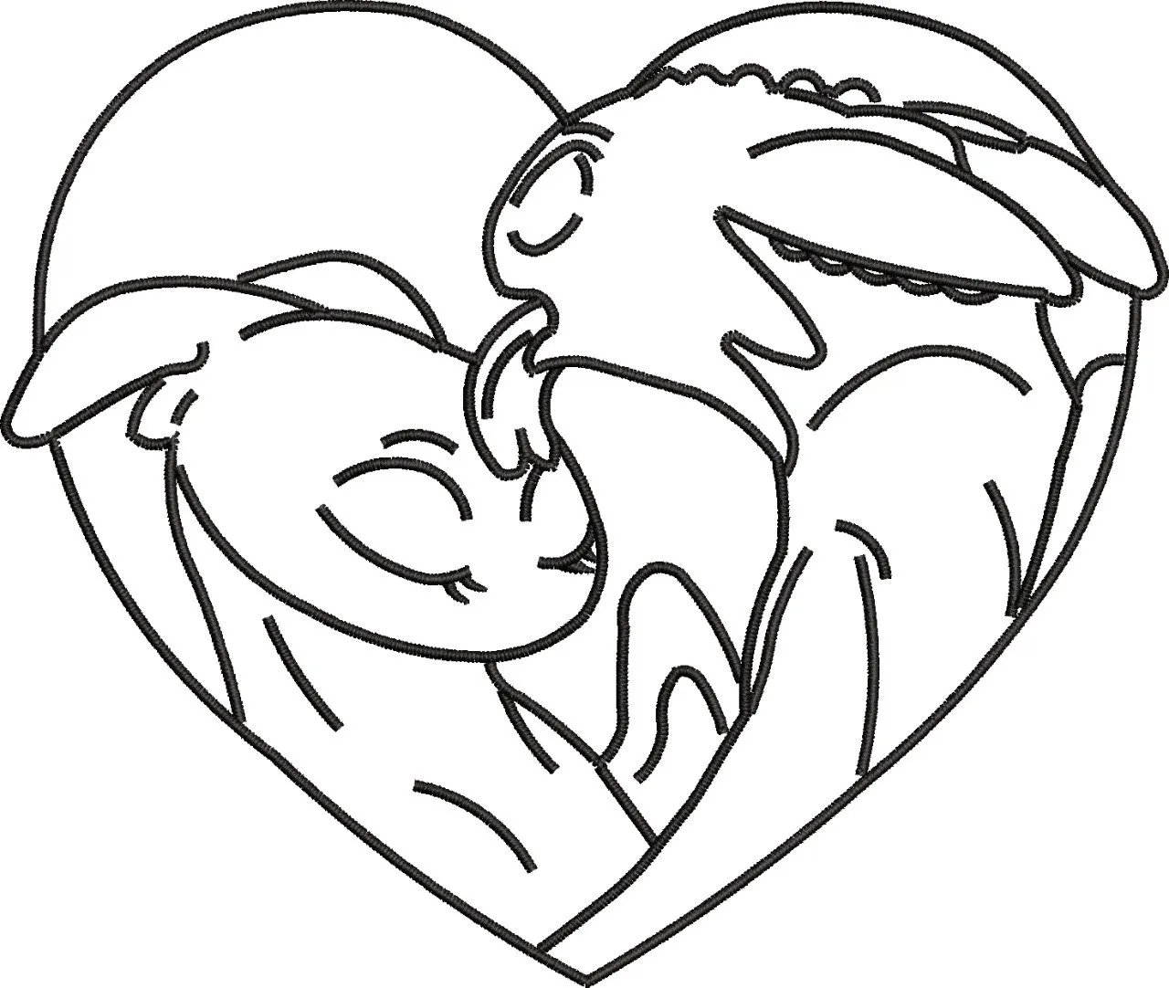 Alternative view of  Toothless and Light Fury in Heart Outline 