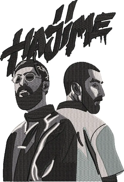 Alternative view of  Two Bearded Men with Hajime Text 