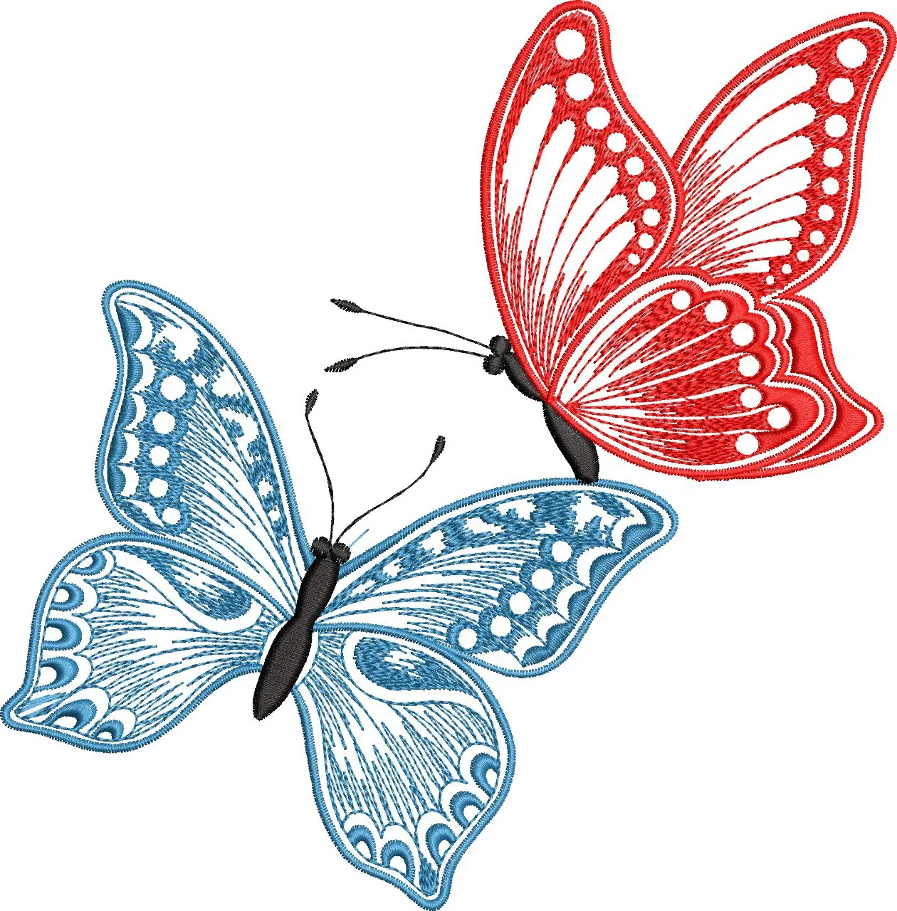 Alternative view of  Two Embroidered Butterflies Red and Blue 