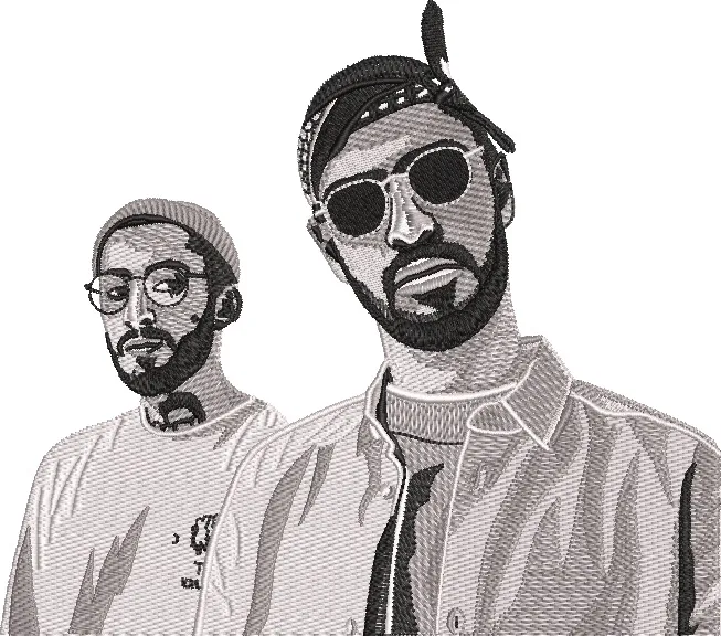 Alternative view of  Two Men in Sunglasses Embroidered Portrait 