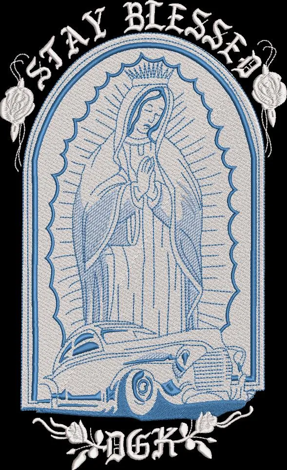 Alternative view of  Virgin of Guadalupe with Classic Car and Roses 