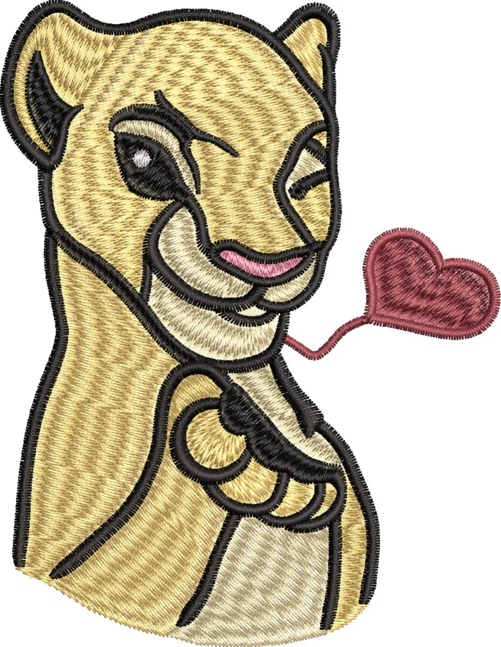 Alternative view of  Winking Lioness with Heart Tongue Embroidery 