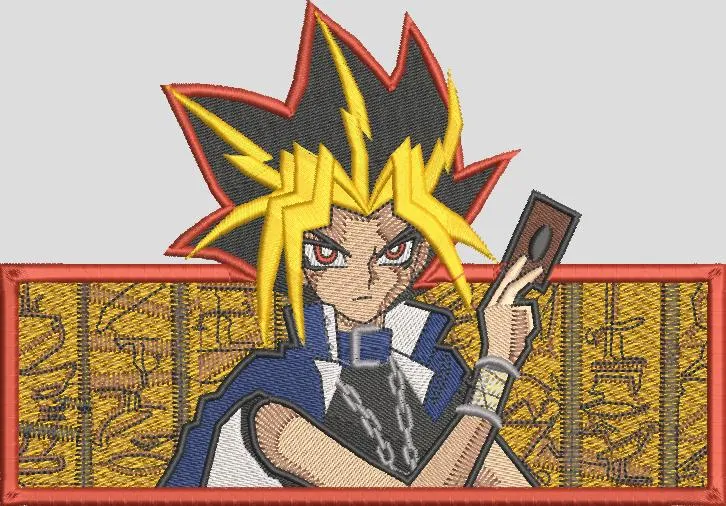 Alternative view of  Yami Yugi with Duel Card Ancient Egyptian Background 