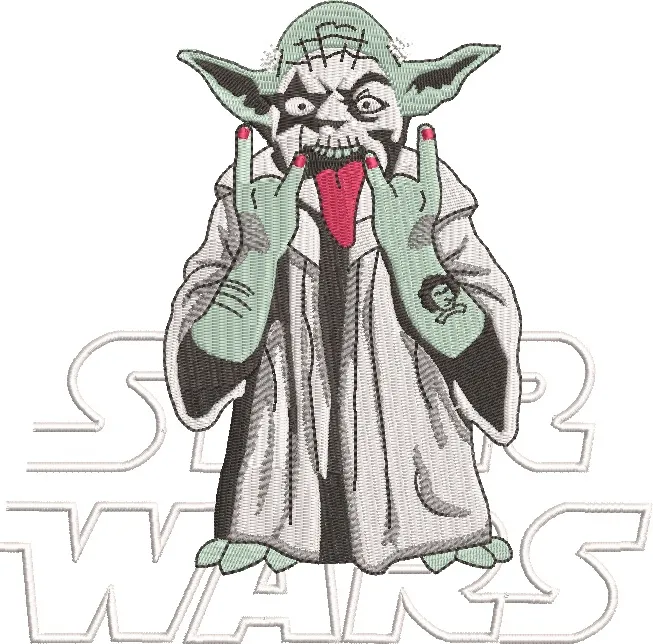 Alternative view of  Zombie Yoda with Rock Hand Signs and Star Wars Logo 
