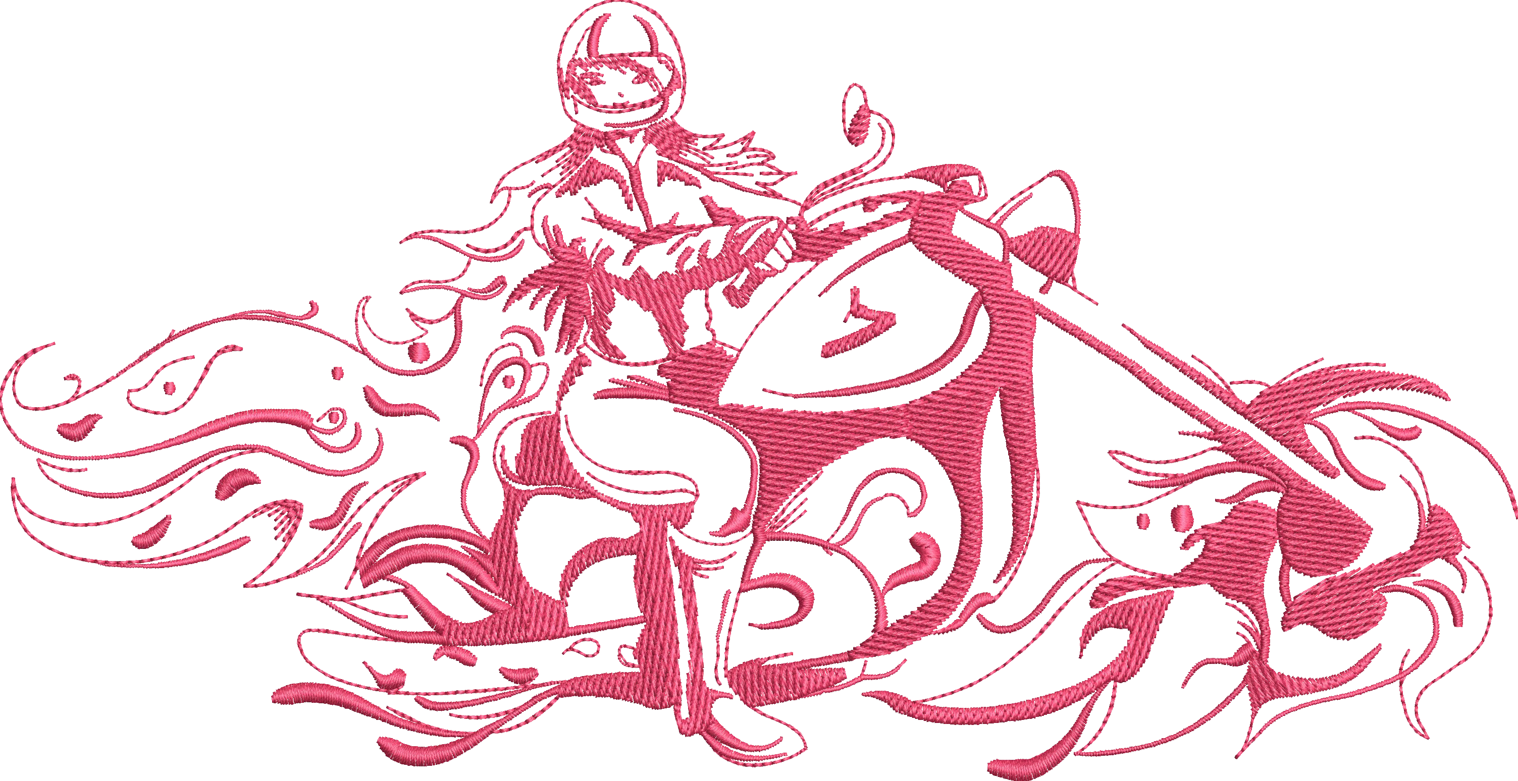  Abstract Rider with Dolphins and Horse  embroidery pattern preview