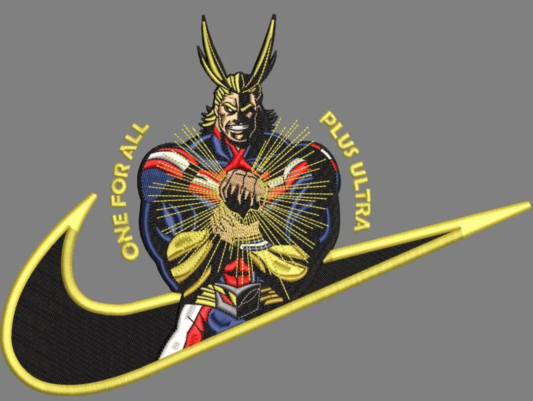  All Might in Nike Logo with One For All Plus Ultra Text  embroidery pattern preview