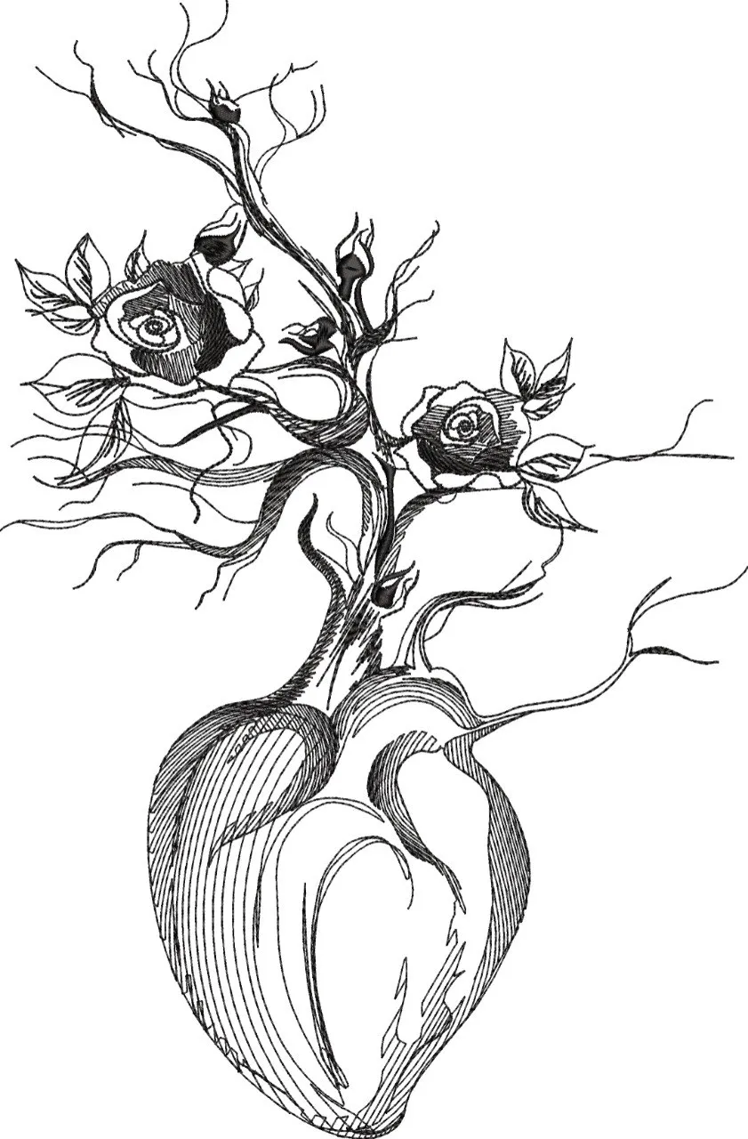  Anatomical Heart with Rose Branches  embroidery pattern preview