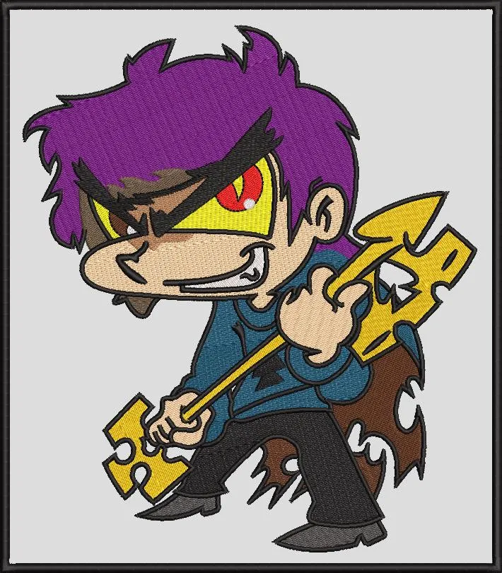  Angry Purple Haired Cartoon Boy with Battle Axe  embroidery pattern preview