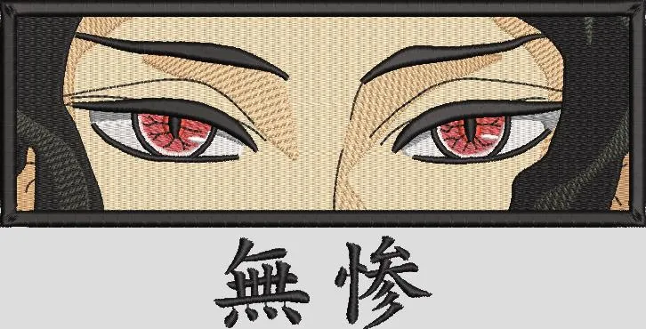  Anime Eyes with Red Irises and Kanji  embroidery pattern preview