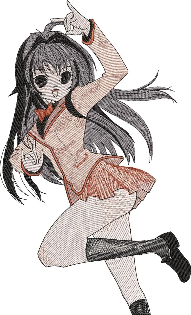  Anime Girl in School Uniform Jumping  embroidery pattern preview