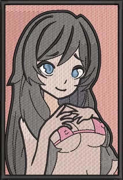  Anime Girl with Long Hair and Pink Lingerie  embroidery pattern preview