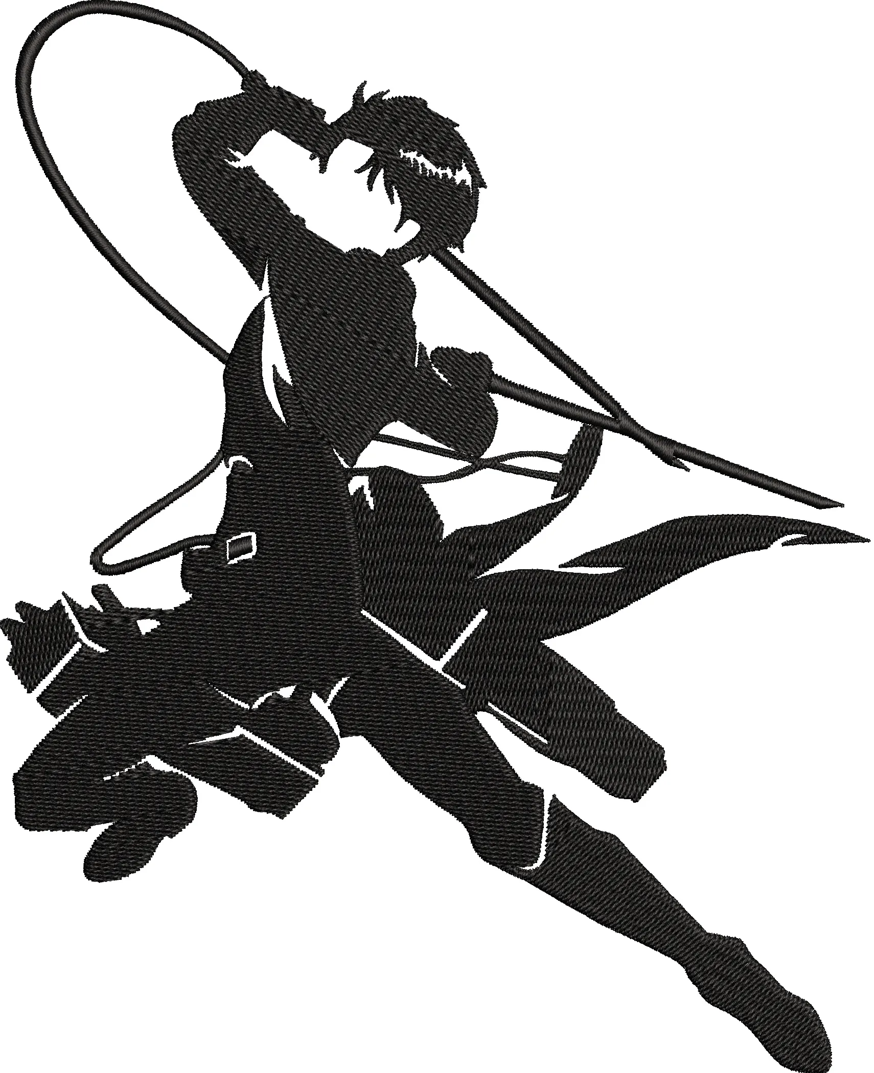  Attack on Titan Levi Silhouette Jumping with ODM Gear  embroidery pattern preview