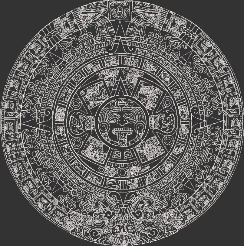  Aztec Sun Stone Calendar Detailed Line Art  embroidery pattern preview