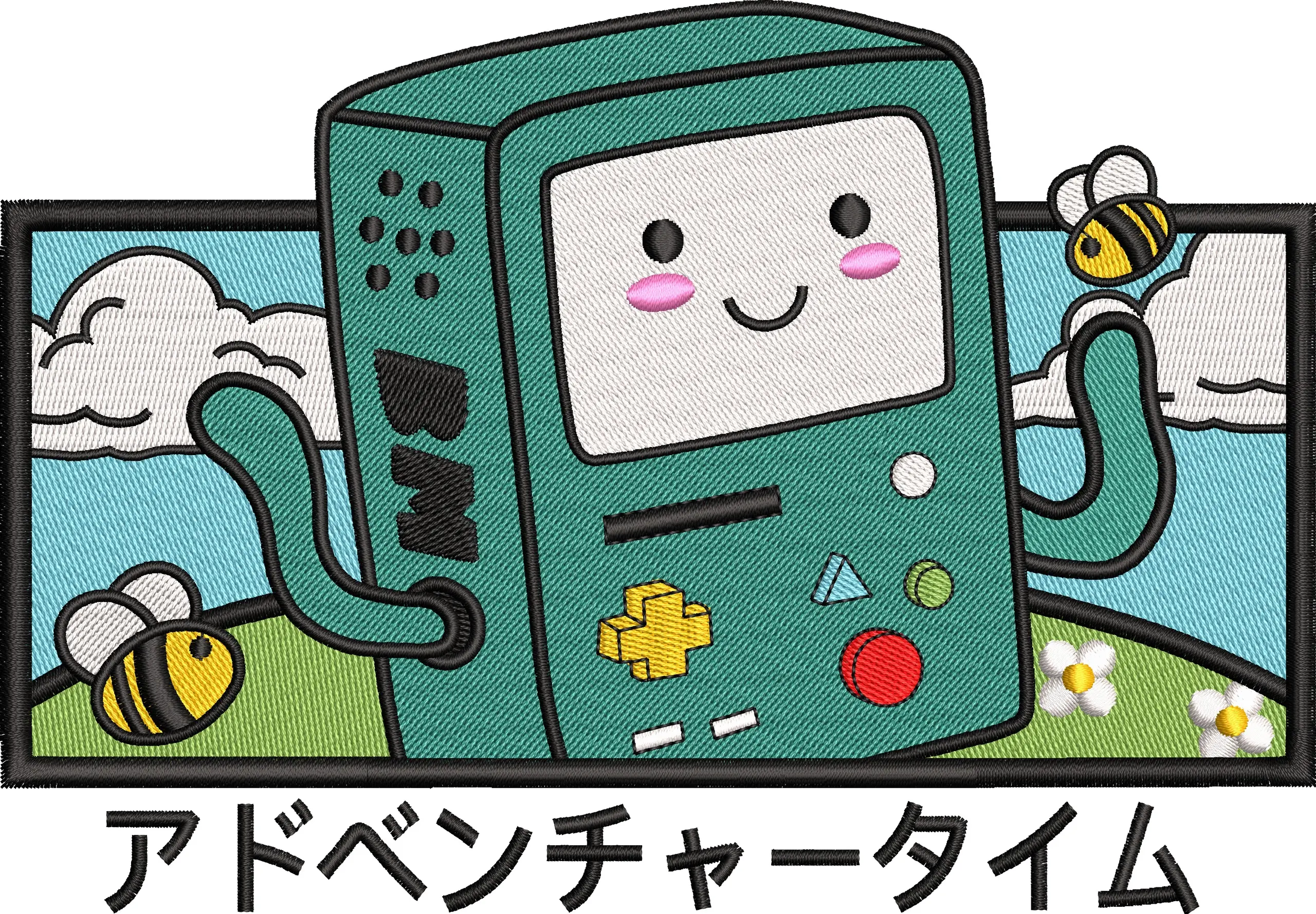  BMO with Bees and Japanese Text  embroidery pattern preview