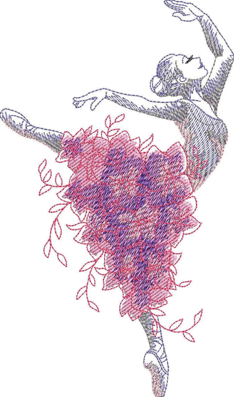  Ballerina with Floral Skirt Embroidery  embroidery pattern preview