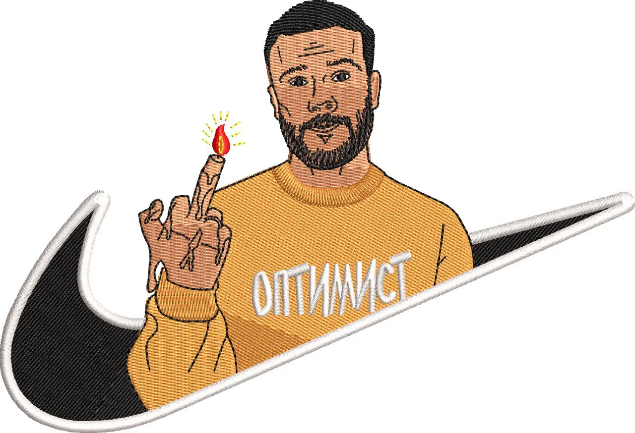  Bearded Man with Flaming Middle Finger in Nike Swoosh  embroidery pattern preview