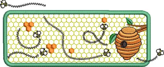  Beehive with Flying Bees and Honeycomb Background  embroidery pattern preview