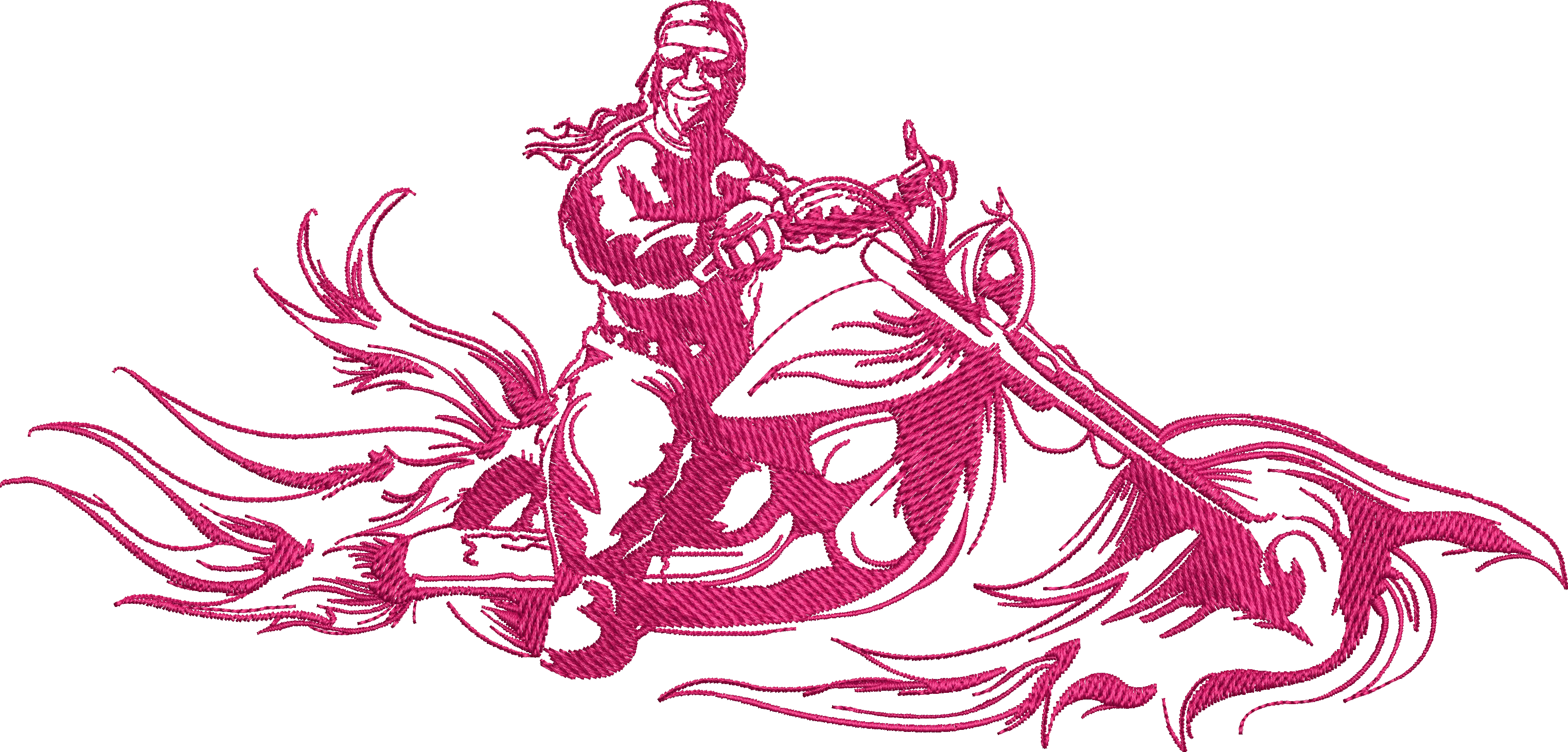 Biker Riding Custom Motorcycle with Flames  embroidery pattern preview
