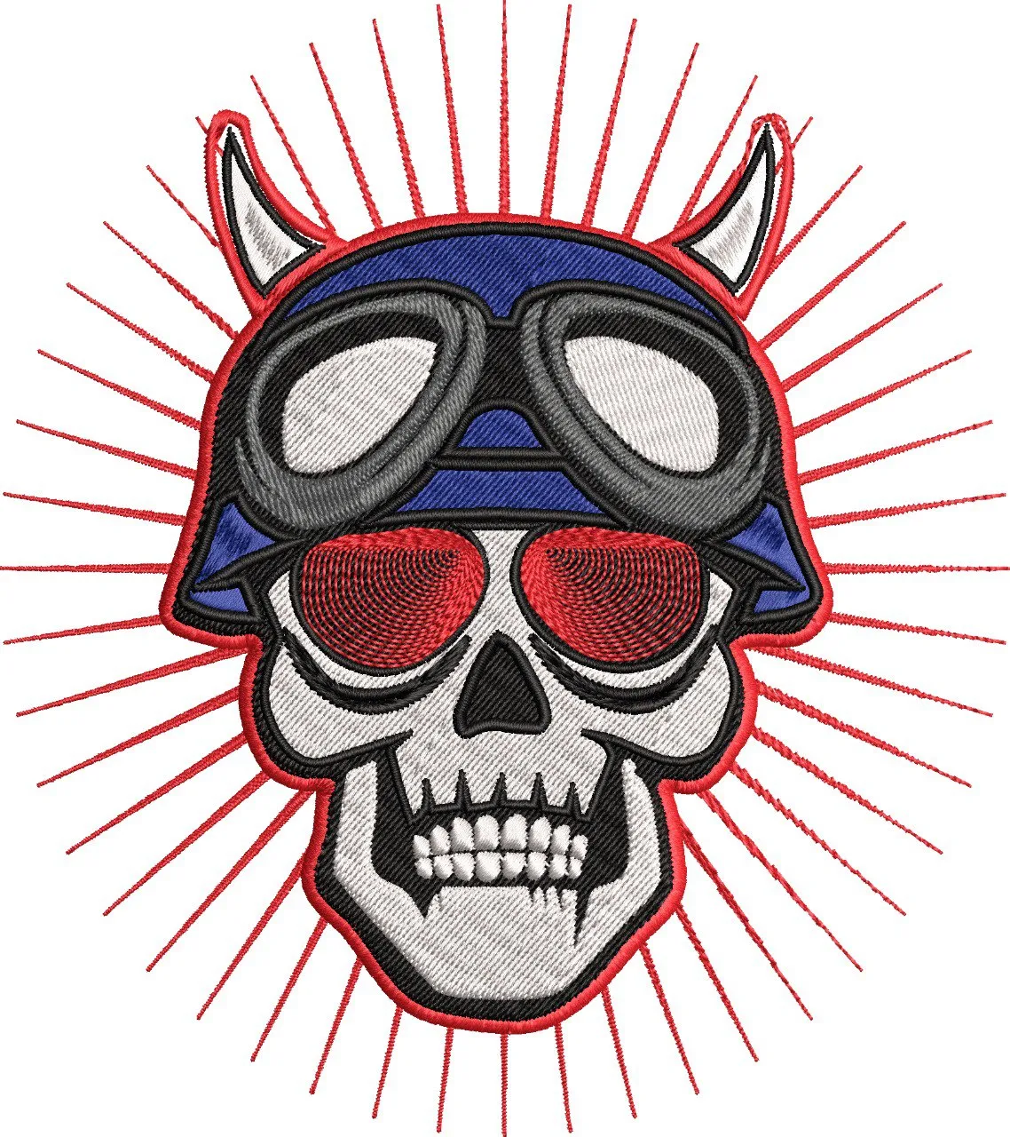  Biker Skull with Helmet and Goggles  embroidery pattern preview