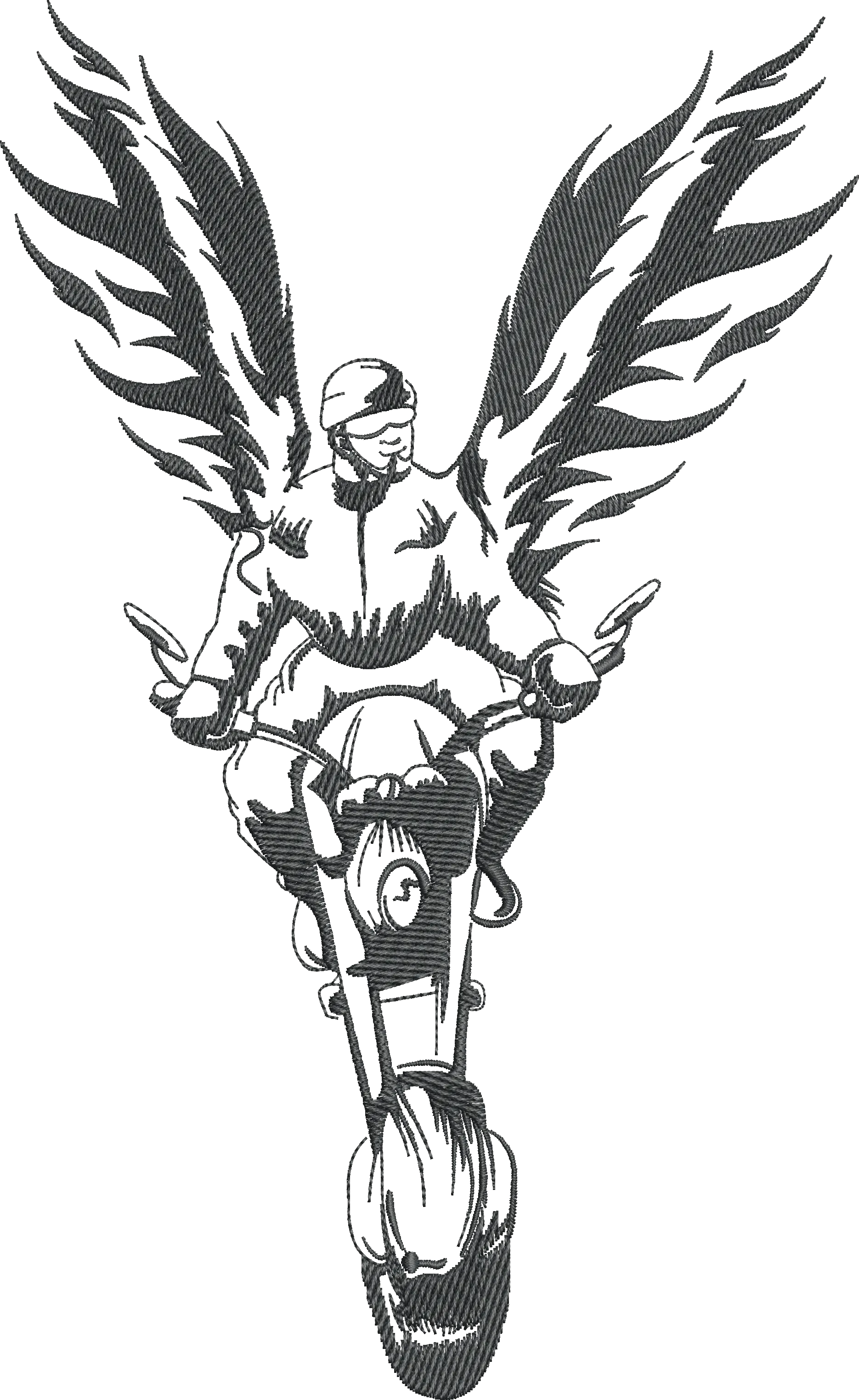  Biker with Angel Wings Line Art  embroidery pattern preview