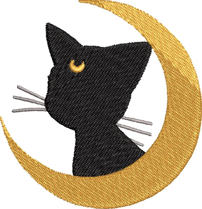  Black Cat with Crescent Moon Embroidery  embroidery pattern preview