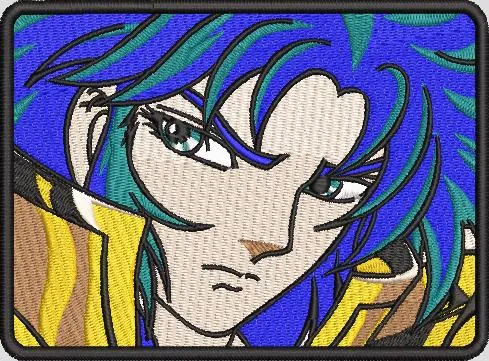  Blue Haired Anime Warrior with Golden Armor  embroidery pattern preview