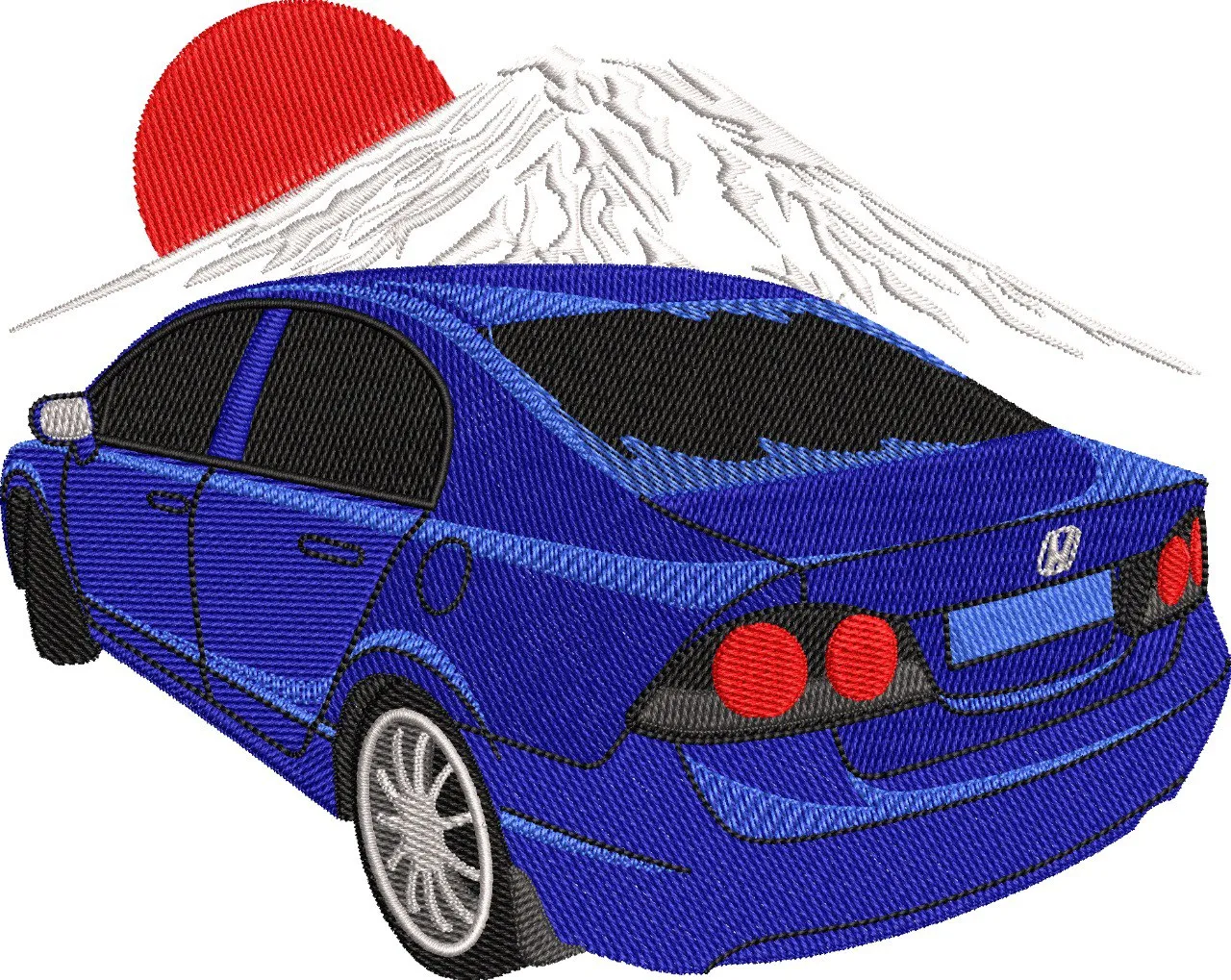  Blue Honda Car with Mount Fuji and Red Sun  embroidery pattern preview