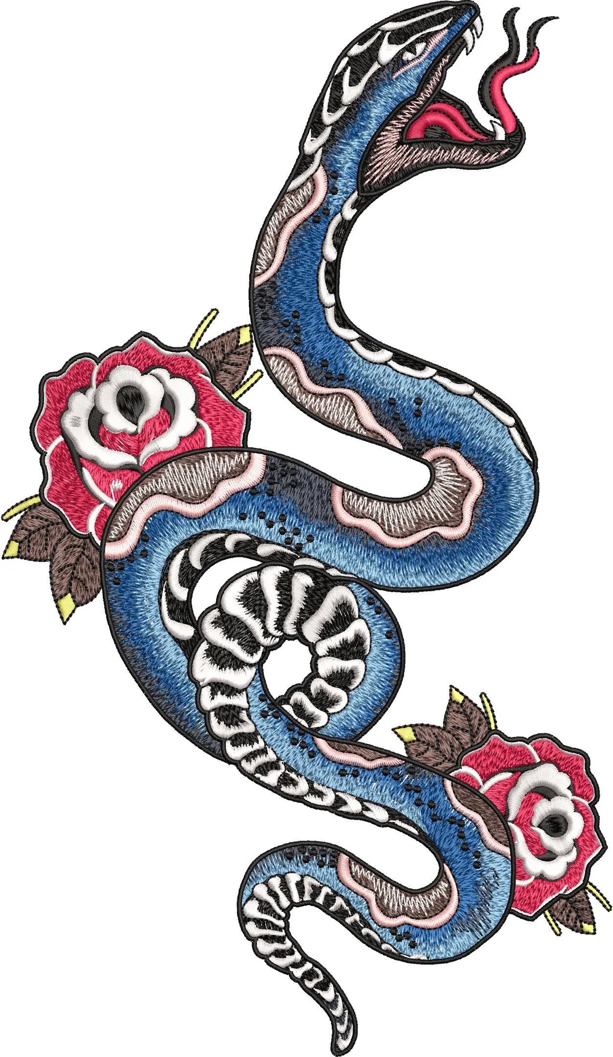  Blue Snake with Red Roses Embroidery  embroidery pattern preview