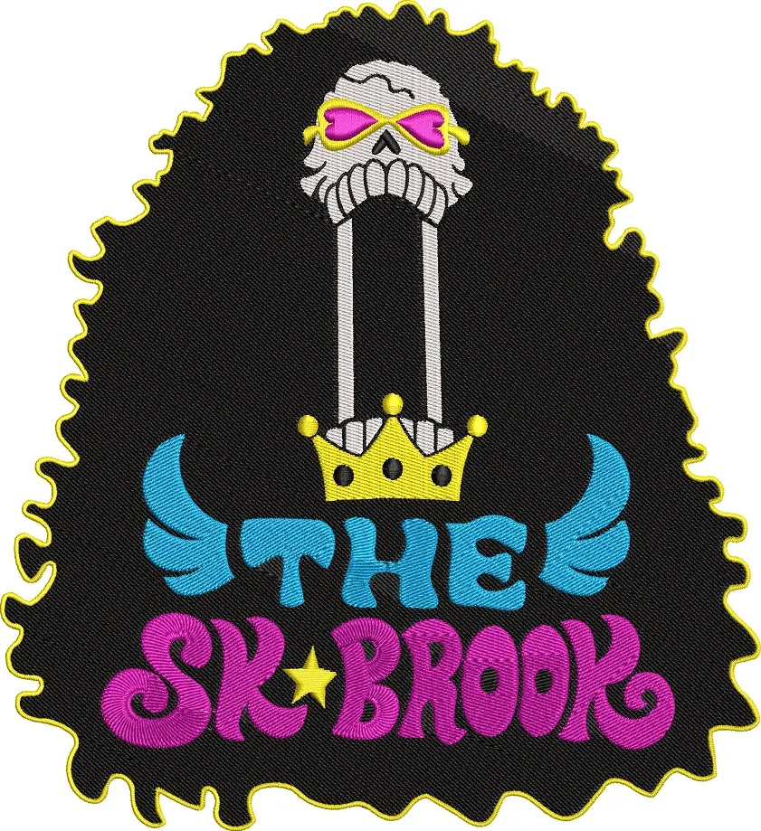  Brook Skull Emblem with Crown and Colorful Text  embroidery pattern preview