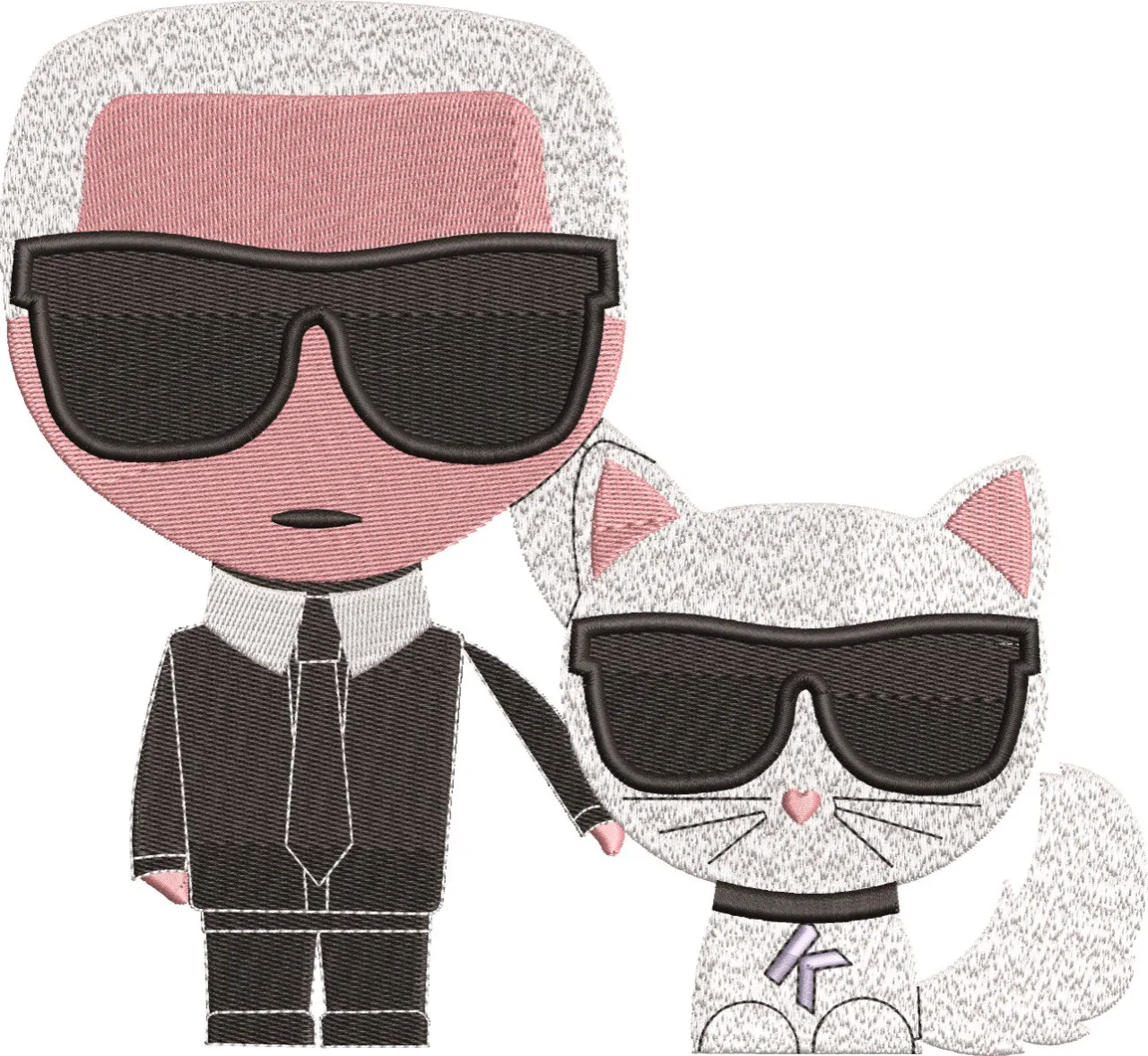  Cartoon Man with White Cat Wearing Sunglasses  embroidery pattern preview