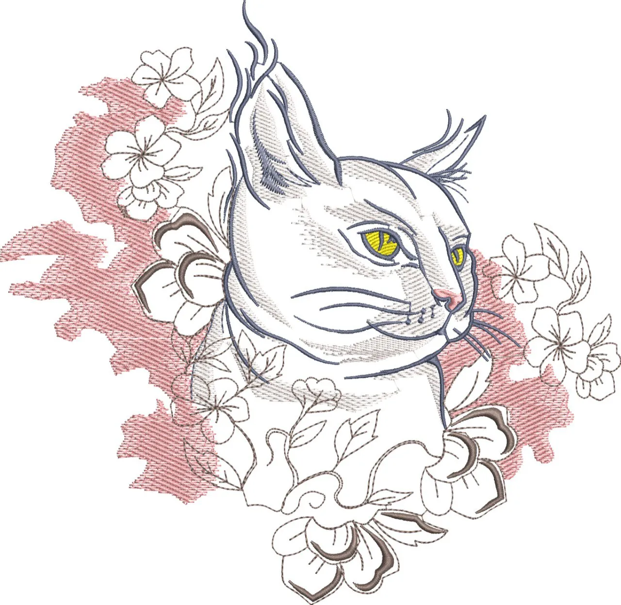  Cat Portrait with Floral Embroidery  embroidery pattern preview