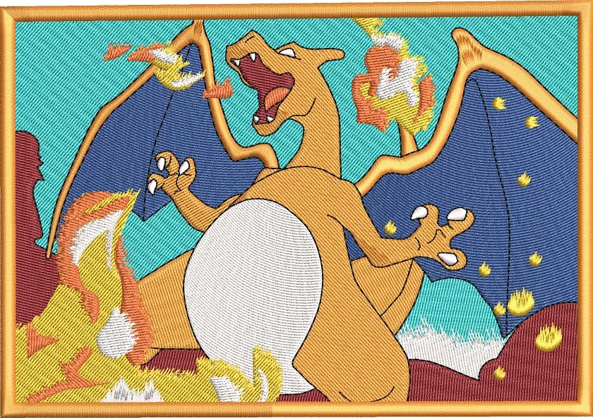  Charizard Breathing Fire Embroidered Patch  embroidery pattern preview