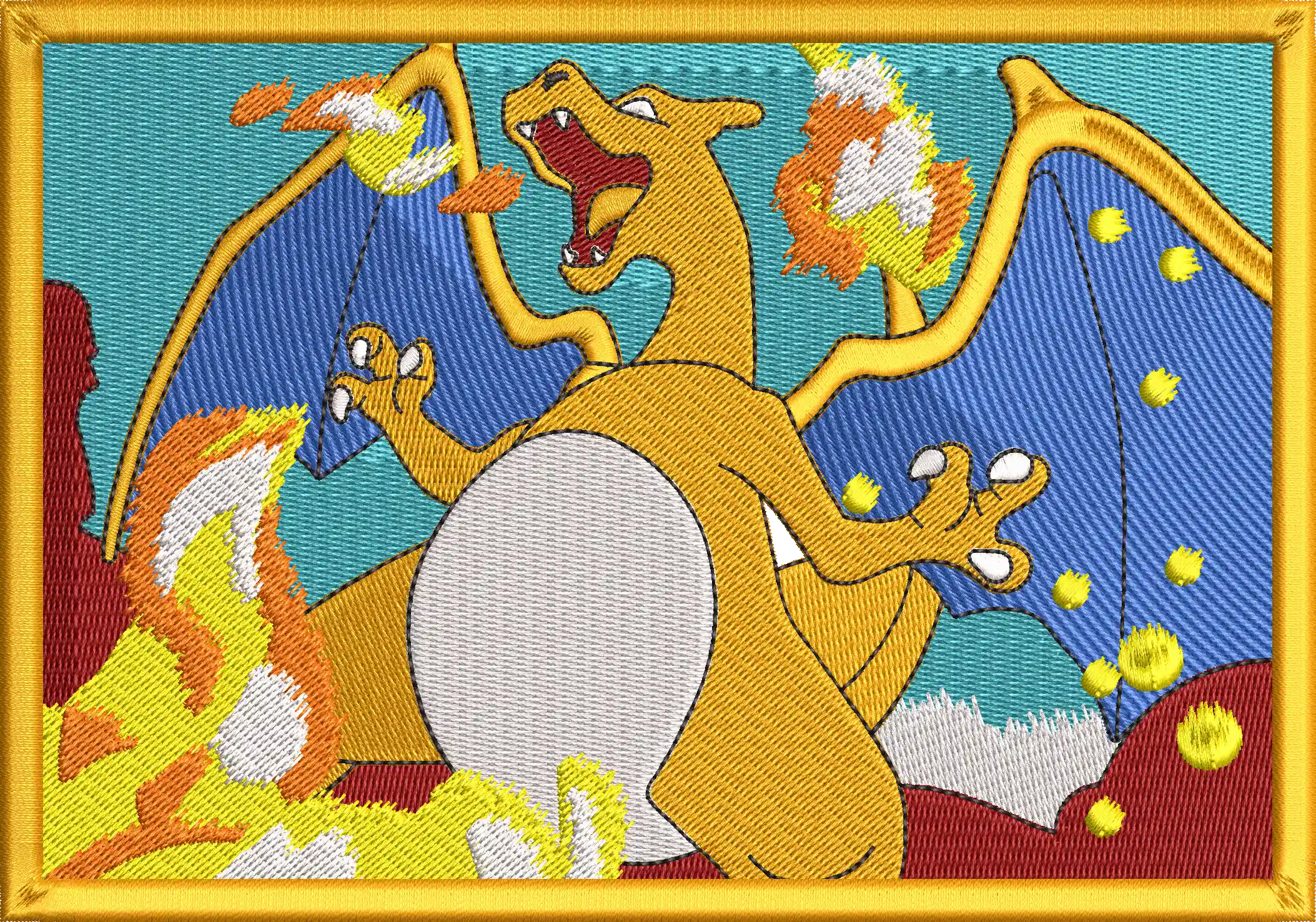  Charizard Breathing Fire Embroidery Patch  embroidery pattern preview