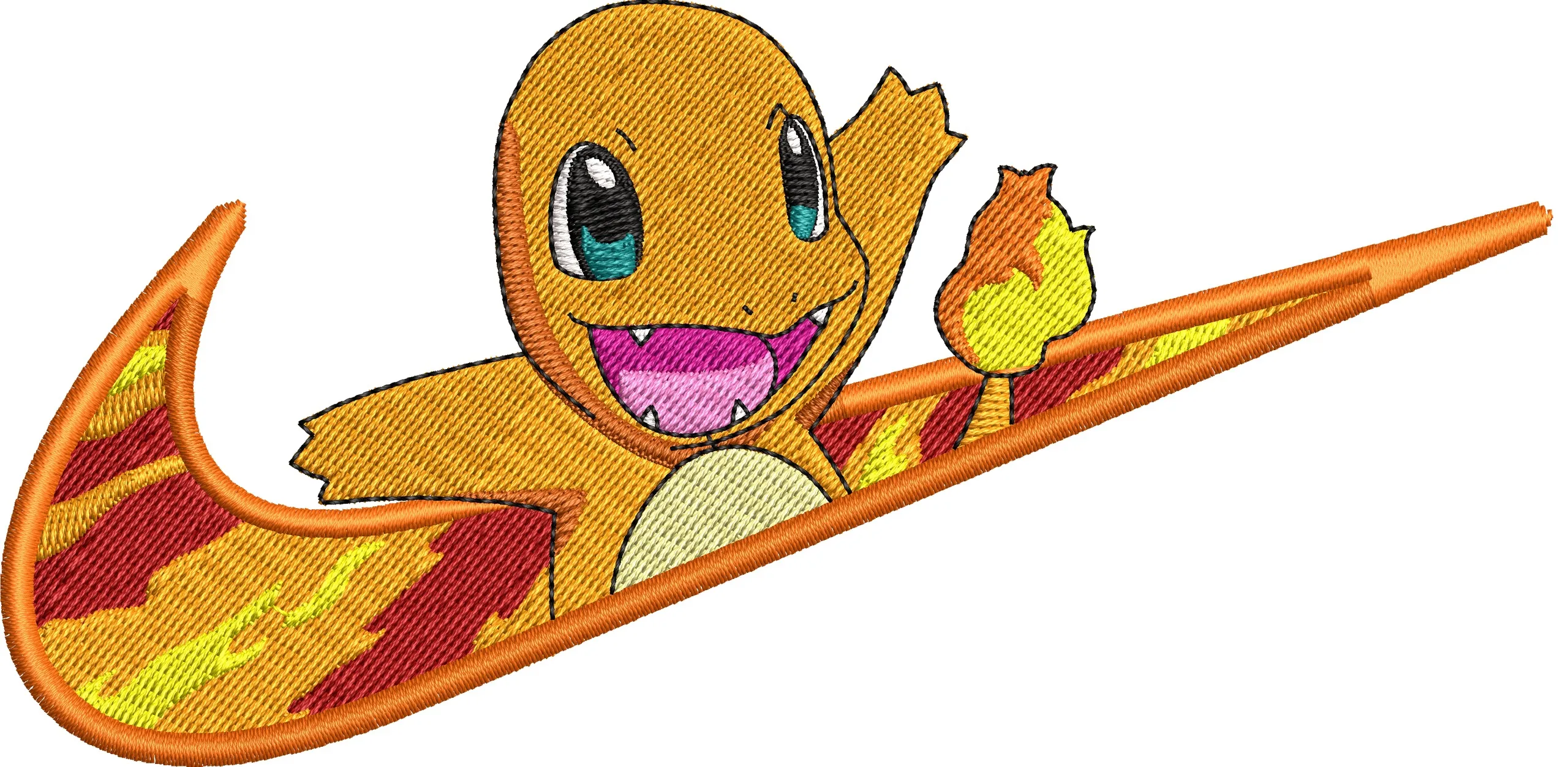  Charmander in Nike Logo with Flames  embroidery pattern preview