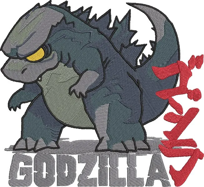  Chibi Godzilla with Japanese Text  embroidery pattern preview
