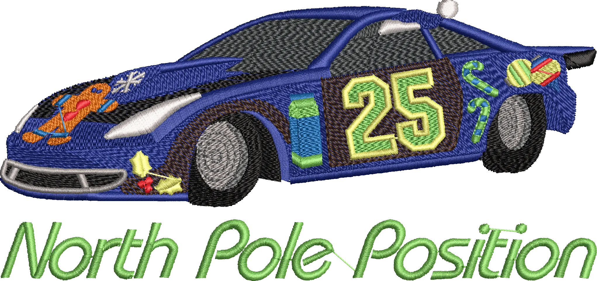  Christmas Race Car with North Pole Position  embroidery pattern preview