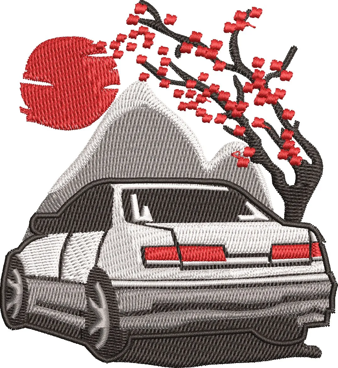  Classic Japanese Car with Cherry Blossom and Mountain  embroidery pattern preview