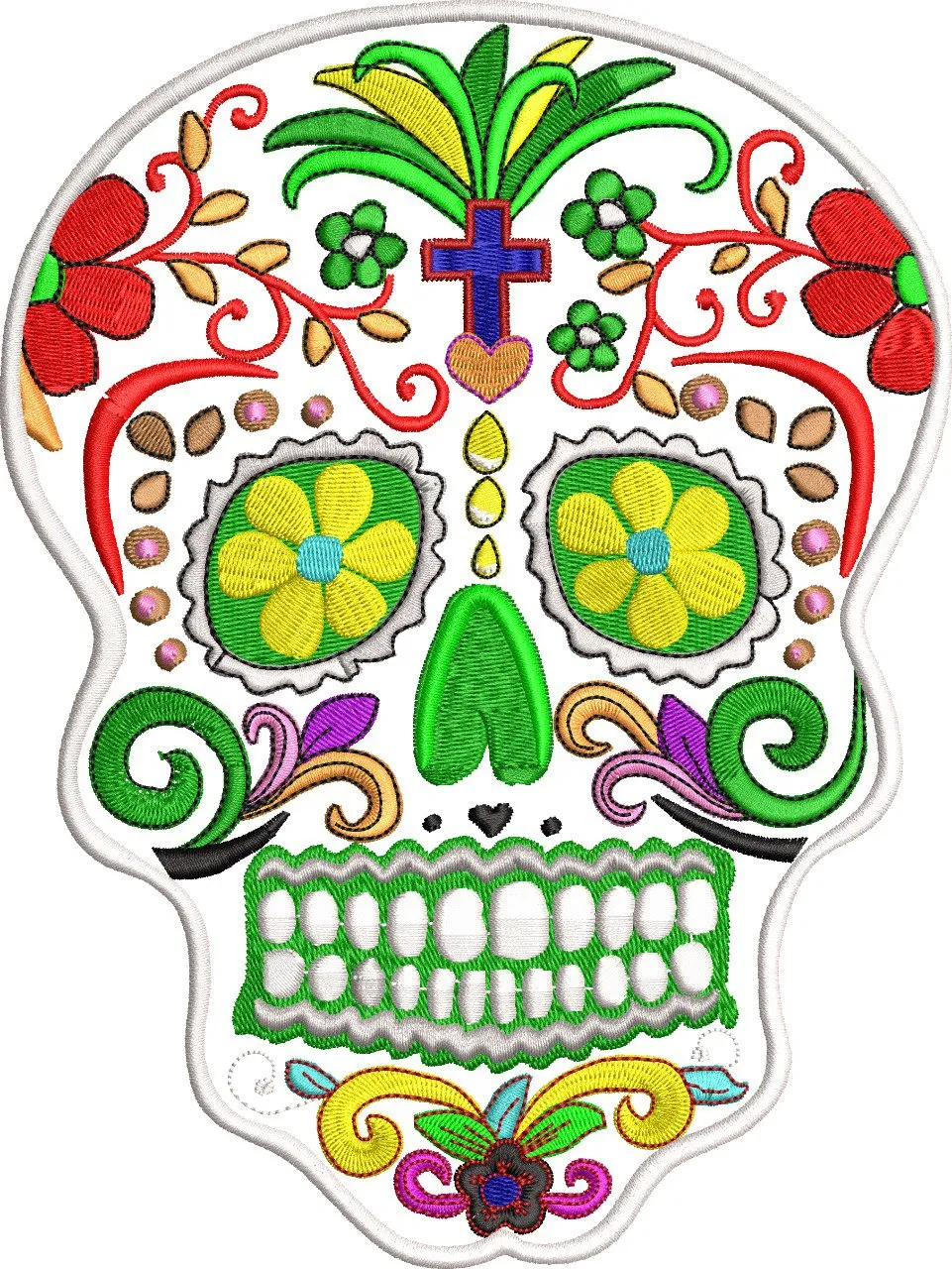  Colorful Sugar Skull with Floral Embroidery  embroidery pattern preview