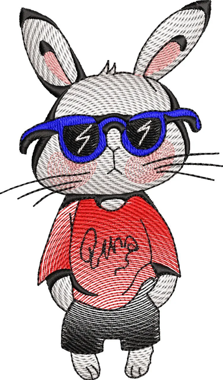  Cool Bunny with Sunglasses and Red Shirt  embroidery pattern preview