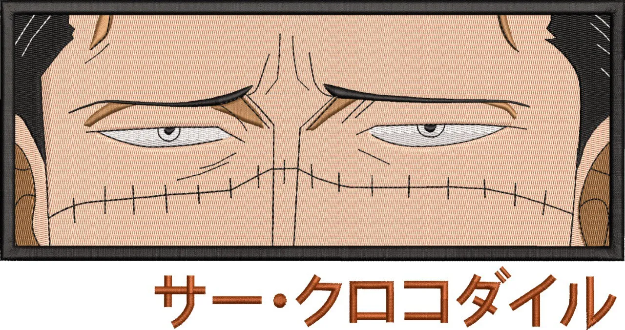  Crocodile Eyes Closeup with Japanese Text  embroidery pattern preview