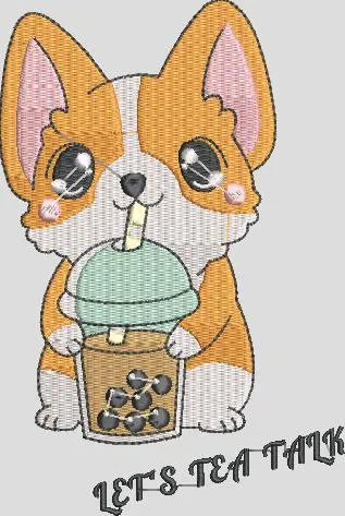  Cute Corgi Drinking Bubble Tea  embroidery pattern preview