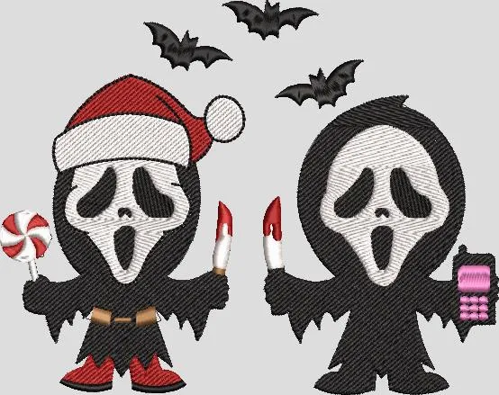  Cute Scream Ghosts with Santa Hat and Candy  embroidery pattern preview