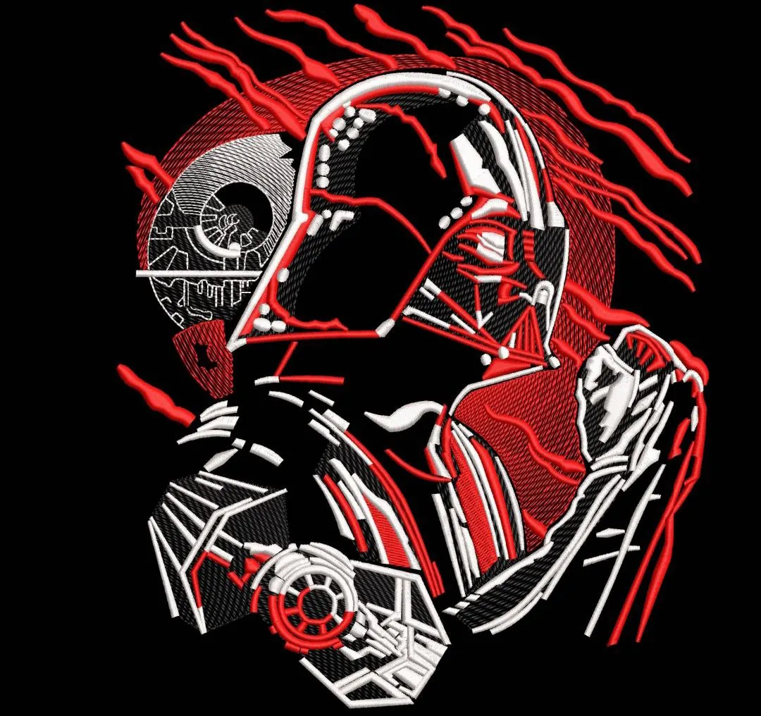  Darth Vader with Death Star and TIE Fighter Embroidery  embroidery pattern preview