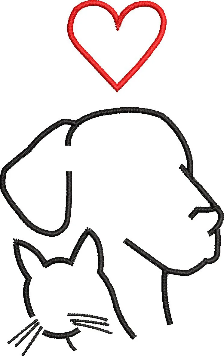 Dog and Cat Outline with Heart  embroidery pattern preview
