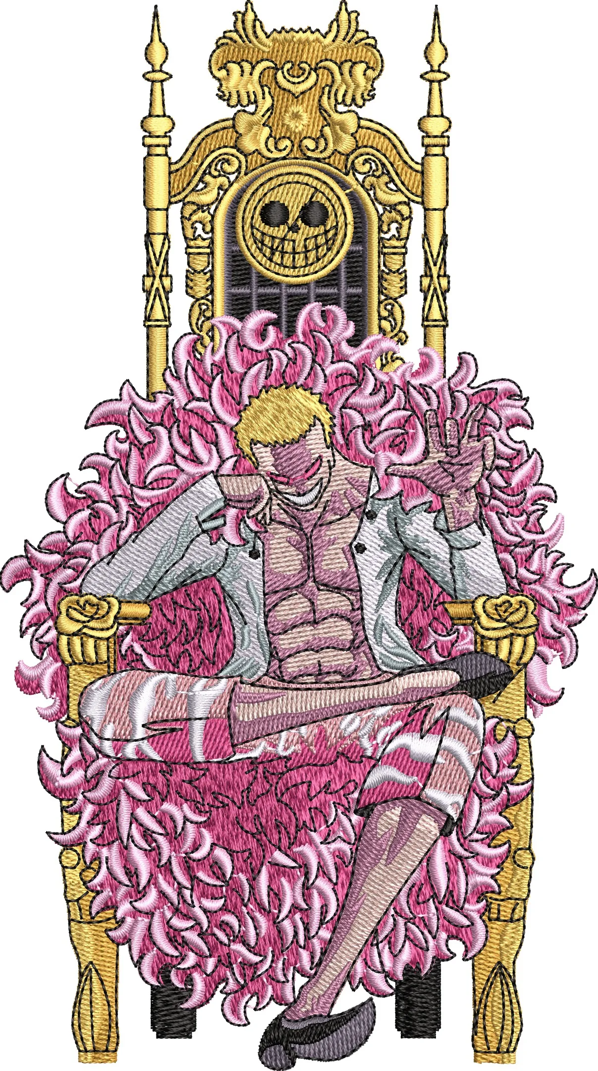  Donquixote Doflamingo on Ornate Throne  embroidery pattern preview