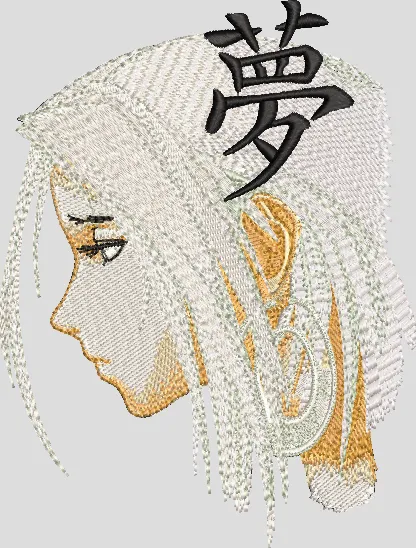  Embroidered Anime Girl Side Profile with Kanji  embroidery pattern preview